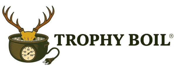 Logo of Trophy Boil with a cup and deer head design on a white background